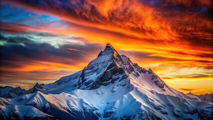 Wall Mural - A stunning sunset over a snow-capped mountain peak, sunset, snow, mountain, stunning, breathtaking, nature, sky, clouds