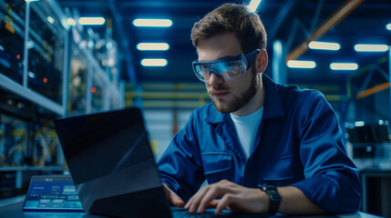 Poster - portrait of an engineer working on laptop