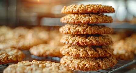 A stack of freshly baked cookies on a tray