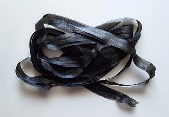 Wall Mural - A long black ribbon laid out on a white surface.