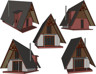 Sticker - Vector illustration sketch of vintage classic ethnic traditional house design with sloping roof 