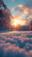 Sticker - Stunning sunrise over a beautiful snow-covered landscape with mountain views
