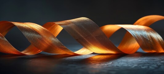 Wall Mural - Bright Orange Ribbon Curling Up On A Black Table