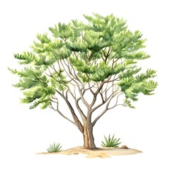 detailed mesquite tree in desert watercolor