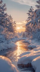 Wall Mural - The picturesque and tranquil beauty of a snow-covered landscape