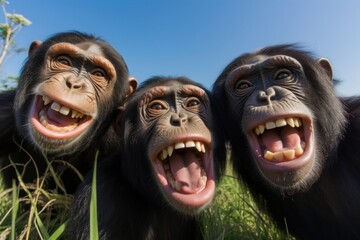 Poster - Happy smiling chimpanzees wildlife mammal monkey.