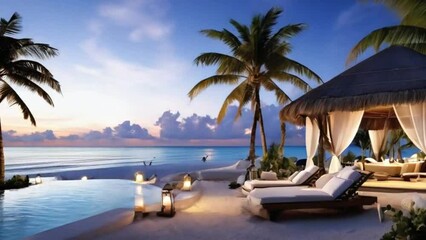 Wall Mural - luxury travel romantic beach getaway holidays for honeymoon couple tropical vacation in luxurious hotel.