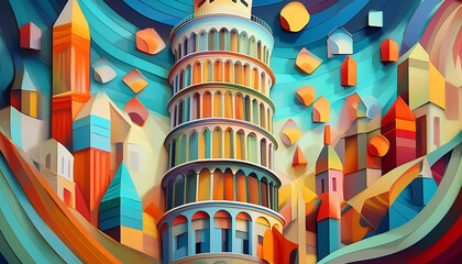 Wall Mural - torre di pisa quadro disegno arte 