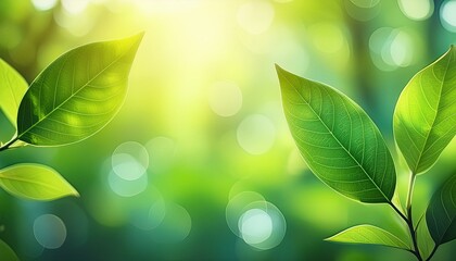 Wall Mural - green leaves on a sunny day