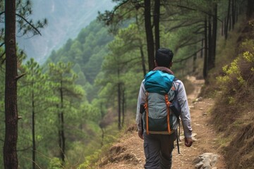 Wall Mural - Indian man backpack backpacking recreation.