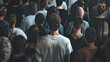 © ChimE - Back view captures individual standing out from crowd, Ai Generated