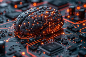Poster - technology brain computing science processor circuit engineering ai information network concept electronics digital board intelligence