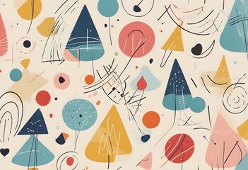 Wall Mural - Colorful abstract shapes and lines on a light background, creating a playful and whimsical pattern