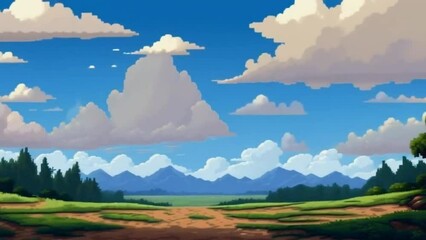 Sticker - pixel art seamless background with blue sky and ground.