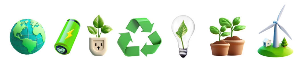 3D Environmental conservation icons png cut out element set
