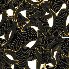 Canvas Print - Abstract doodle curved shapes and gold lines seamless pattern. Ornamental modern vector abstraction background. Hand drawn decorative ornaments. Fabric patterns. Endless grunge patterned texture