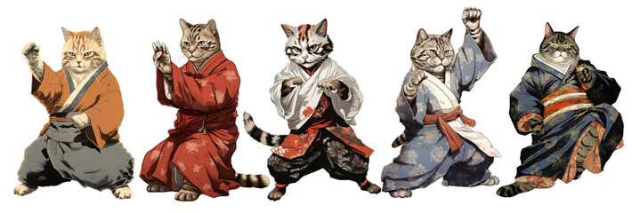 Poster - Fighter cats png element set on transparent background