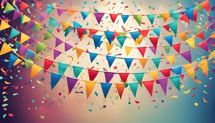 Wall Mural - Multicolored Garlands and Buntings Set with Ribbons and Flags - Festive Party and Holiday Decoration


