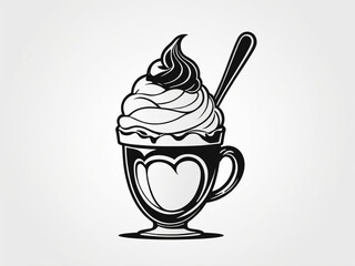 AI generative. Flat icon food and beverages symbol. Black on white background, isolated. Ice cream 4