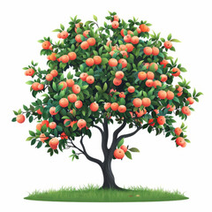 Wall Mural - A beautifully illustrated lush apple tree with abundant ripe apples hanging from its branches, set against a white background.