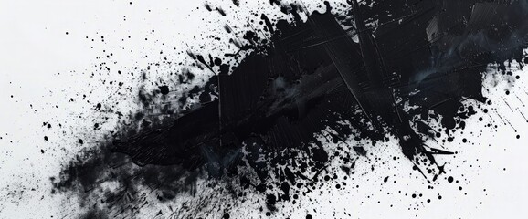 Poster - abstract of black spray color splatter on white painting paper texture for background.
