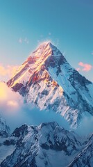 Wall Mural - Majestic mountain peak with clear blue sky during the early morning hours