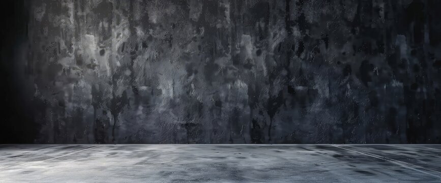 Cement floor and black wall backgrounds, empty room, interior, use for display products.