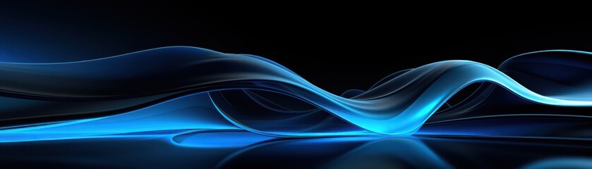 Wall Mural - Abstract 3D tech waves, neon blue and black, modern business style,
