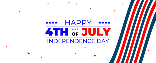 Wall Mural - Fourth of July background. 4th of July holiday long horizontal border. USA Independence Day Decoration elements - confetti stars in national colors isolated on background. Vector illustration