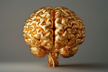 Canvas Print - Powerful Golden Brain Sculpture with Intricate Details and Dramatic Lighting