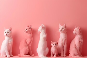 Wall Mural - Repeating Arrangement of Minimalist Cat Silhouettes on Pink Background