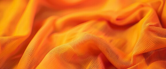 Wall Mural - Sports Fabric Full Frame Texture. Top View of Cloth Textile. Orange Football Team Uniform Close up. Clothing Background. Text Space