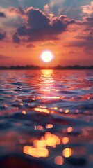 Sticker - Scenic Sunset Over a Beautiful Lake with Stunning Reflections