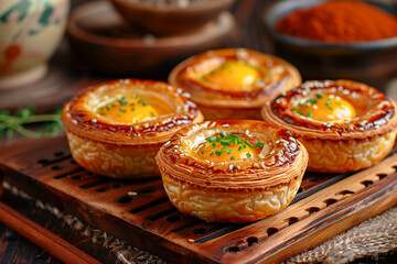 Wall Mural - Chinese Egg Tarts with flaky pastry