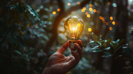 Wall Mural - Creative idea. Concept of idea and innovation, Businessman holding light bulb. Idea concept with innovation and inspiration for business or education, Creative thinking and learning