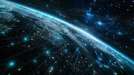 Poster - Earth with glowing lines connecting cities for technology, communication, or global network