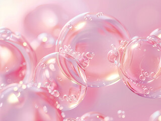 Poster - Pink and white bubbles with copy space text for beauty, cosmetics, or skincare