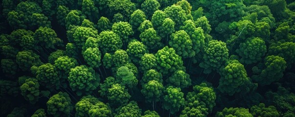 Poster - Aerial view of a lush green forest with dense tree canopy, capturing the natural beauty and tranquility of the wilderness.