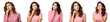 © Rawpixel.com - PNG Women thinking wearing pink shirt  cut out element set