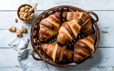 Wall Mural - Croissants on a rustic basket