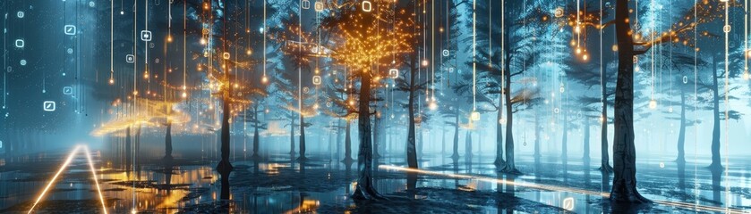 Poster - A forest filled with glowing trees