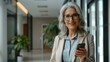 © Photolife   - portrait of a confident middle-aged Caucasian business woman in a business suit with a phone looking at the camera while in the office