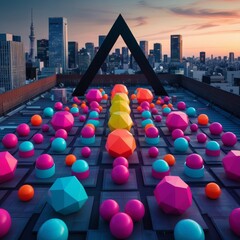 Wall Mural - Colorful geometric shapes on a rooftop.