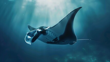 Aufkleber - Giant manta ray swimming and feeding doing somersaults near the sea bed : Generative AI