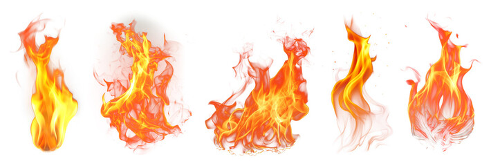 Wall Mural - realistic flames isolated transparent background png set