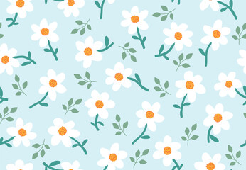 Wall Mural - Cute daisy flower seamless pattern. 