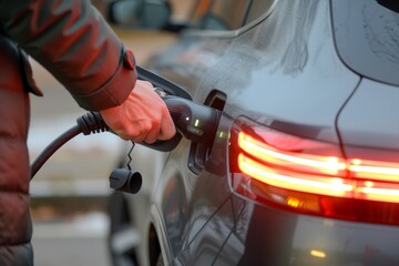 Wall Mural - Charging an electric car battery at a charging terminal