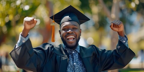 Wall Mural - Celebrate the inspiring achievement of a triumphant Black college graduate. Concept Triumphant Black Graduate, Academic Success, Education Achievements, Graduation Celebration