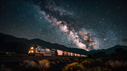Wall Mural - A train is traveling through the night sky
