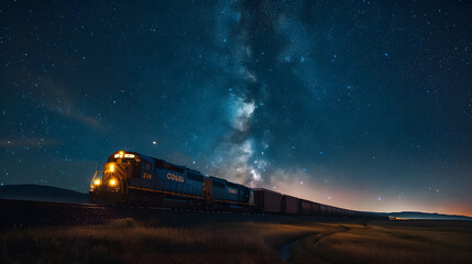 Wall Mural - A train is traveling through the night sky